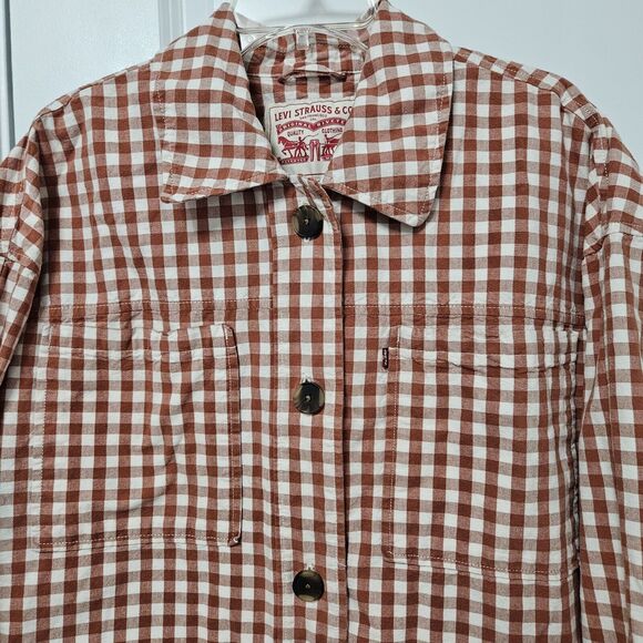 Levi’s Jacket Women's Lg Henrietta Check White Rust Cottagecore Farmhouse EUC - Picture 5 of 12